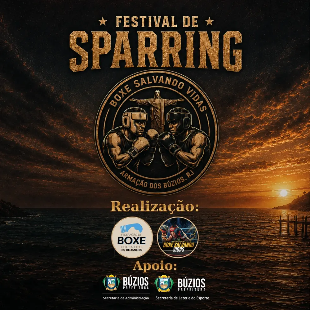 Arte oficial do 1º Festival de Sparring Boxe Salvando Vidas, em 5 de setembro de 2026, em Armação dos Búzios
